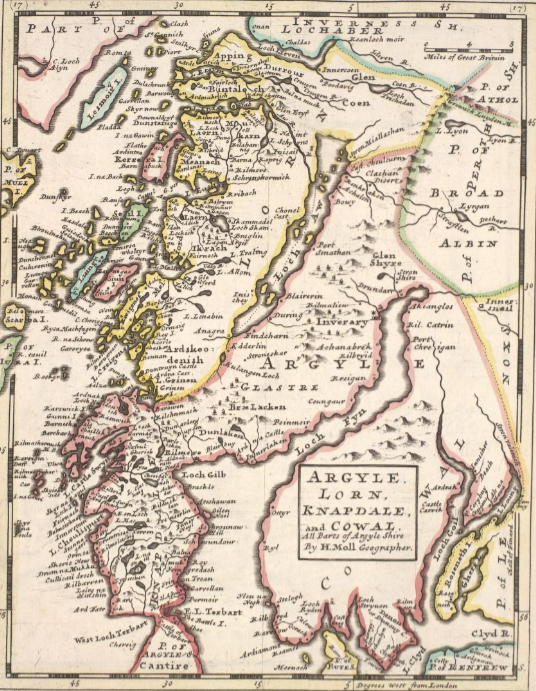 Historical map of Argyle, Lorn, Knapdale and Cowal by H. Moll, Geographer